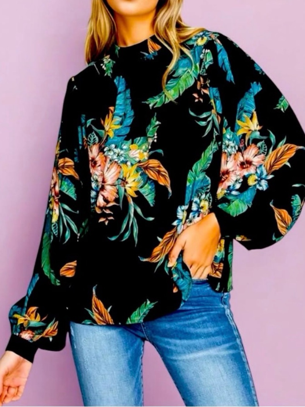 FLYING TOMATO retro tie neck blouse in blue small